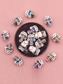 Vintage-Style Skull Acrylic Beads With Straight Holes - Halloween & Easter Themed, Colorful Eye Designs For DIY Jewelry Making, Bracelets, Necklaces & Handmade Gifts, Festive Crafting Beads | Halloween Accessories | Vibrant Bead Colors, Halloween Decorations - View 6