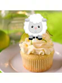 12pcs Eid Al-Adha Paper Sheep Shaped Cupcake Toppers (Non-Electric, No Feathers), Suitable For Islamic Holiday Celebration - Sheep Cake Plugin - View 2