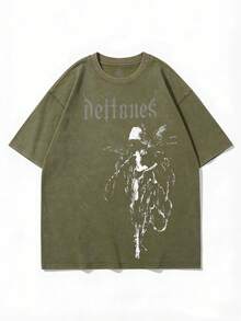 Retro Limited Edition Retro Sub-Tone T-Shirt, Rock Band Heavy Metal Neutral Cotton Pattern Washed TeeGothic Punk Grunge Emo Y2K Clothes, Rock Music Merch.2025 - 綠色 - 查看 1