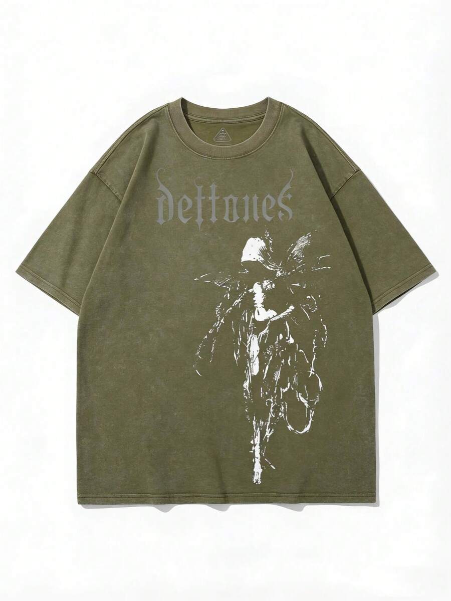 Retro Limited Edition Retro Sub-Tone T-Shirt, Rock Band Heavy Metal Neutral Cotton Pattern Washed TeeGothic Punk Grunge Emo Y2K Clothes, Rock Music Merch.2025 - 綠色 - 查看 1