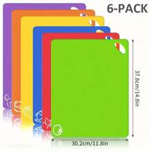 6pcs Thick Kitchen Cutting Boards Set, Colorful Food Icon Design, With Ergonomic Cooking Handles, Soft Non-Slip Chopping Mats, Kitchen Accessories - View 3