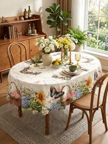 1pc Vintage Floral Tablecloth With Lace Trim, Watercolor Butterfly, Hydrangea, Sunflower And Vintage Truck Print, Waterproof And Stain-Resistant Polyester Tablecloth, Washable For Restaurant Decor, Suitable For Kitchen, Living Room, Spring Home And Mother's Day Party - Multicolor - View 26