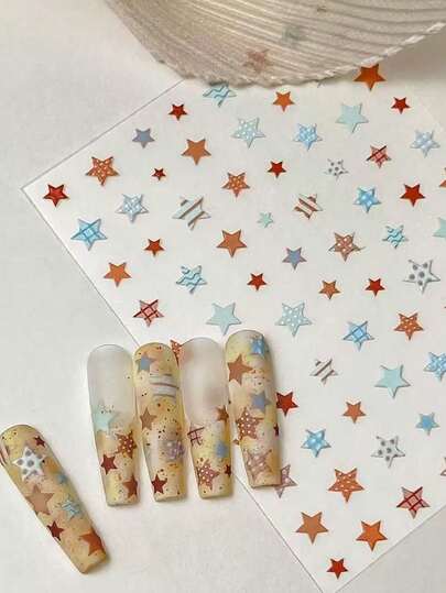 1pc Embossed Cookie Star Nail Sticker, Colorful Fashionable & Sweet Ant Pattern DIY Decorative Sticker, Colorful Summer Star Small Nail Sticker