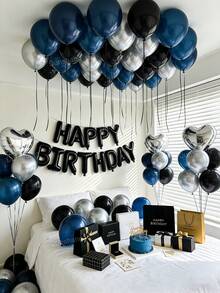 Bộ 18/60 bóng bay sinh nhật kiểu Mỹ màu đen, bạc và xanh dương - Trang trí sinh nhật cho nam và nữ, băng rôn "Chúc mừng sinh nhật" + bóng bay hình trái tim bằng giấy bạc, bóng bay cao su dày màu xanh navy, đen và bạc, phông nền tiệc theo phong cách tối màu, phù hợp trang trí phòng ngủ lãng mạn, tiệc sinh nhật bất ngờ lúc nửa đêm, phụ kiện chụp ảnh sinh nhật, đồ dùng tiệc kỷ niệm. - Xem 5