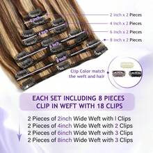 Clip In Human Hair Extensions Ombre Brown To Caramel Blonde Thick Silky Straight Clip In Double Weft Brazilian Human Hair Extensions Full Head Color 4/27 18 Inch - S4/27 - Xem 4