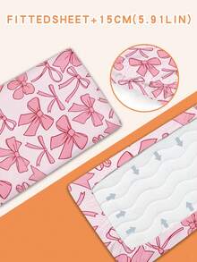 1PC 110g Pink Bowknot Fitted Sheet For Girls Bedroom, Machine Washable Cute Aesthetic Big Bow Pattern Bed Sheet For Kids Room Nursery For Kids Room, Toddler Bed, Nursery, Baby Crib And Stroller, 100% Polyester (1 Bed Sheet, No Filling Material), Bed Sheet Edge Height Of 15cm - Multicolor - View 4