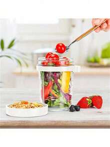 1个全新350毫升隔夜燕麦杯，带勺子，玻璃密封盖，时尚高性价比谷物杯，适合家庭/办公室早餐、酸奶、学习用品，返校季必备 - 彩色 - 查看 8