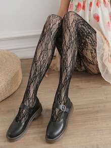 女士洛丽塔白色蕾丝渔网袜，性感连裤袜 - 彩色 - 查看 3