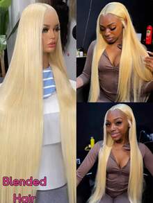 PQL 长直蕾丝前假发,真人混纺发丝,180% 密度,13x6/13x4 蕾丝前额假发,无胶真人混纺发丝假发,女士款,13x6/13x4 蕾丝前额闭合假发,无胶真人混纺发丝,预先拔毛,细小发结,自然发际线,带婴儿绒毛,16-34 英寸 - S613 - 查看 2