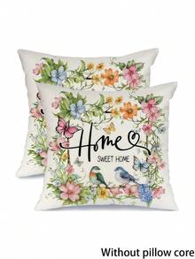 1/2/4件装甜美家居花鸟图案抱枕套，春夏农舍风格靠垫套（不含枕芯），适用于沙发和卧室装饰 - 粉色 - 查看 14