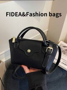 New Fashionable Solid Color Minimalist PU Bucket Bag, Elegant High-End Handbag Suitable For Work, Shopping, Dating, Versatile - Black - View 11