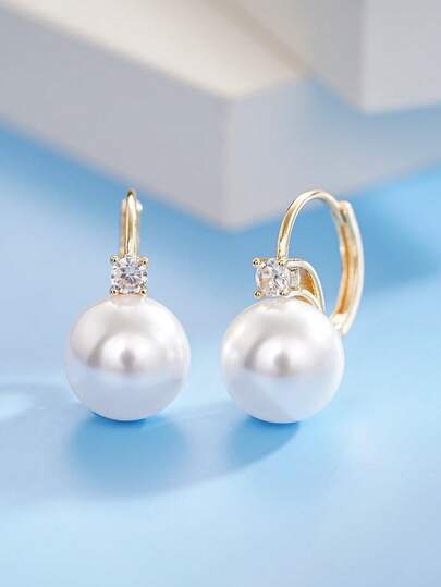 1 Đôi bông tai vòng thanh lịch dành cho tuổi teen, đính đá Cubic Zirconia và ngọc trai giả, thích hợp để trang trí hàng ngày, dự tiệc hoặc làm quà tặng sinh nhật.