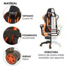 1 x Silla ergonómica para gaming con ajuste de altura e inclinación, base de cinco estrellas y reposapiés - Estructura de hierro forjado resistente, accionamiento manual, silla de oficina ergonómica ajustable | Silla de escritorio para gaming/streaming de alta resistencia con ajuste de altura, inclinación manual y soporte lumbar, acolchado de espuma viscoelástica, requiere montaje, adecuada para entornos de oficina y gaming. - Rojo - Ver 2