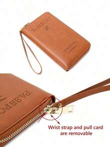 CHARM INFINITE Travel Passport Wallet RFID Blocking Creative Design Zipper Closure Multiple Card Slots Wrist Strap For Airplane Tickets Credit Cards Travel Organizer Beach Vacation Summer Gift - 棕色 - 查看 11