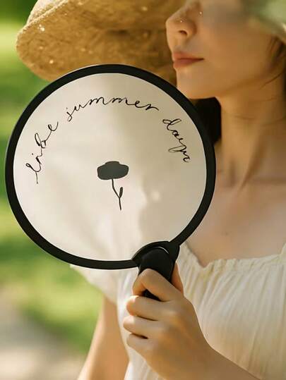 1pc Portable Foldable Hand-Held Fan - Cute Rose & Plaid Pattern, Folding Fan Shaped Manual Mini Fan With Storage Bag, Summer Outdoor Travel Classroom Essential