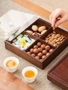 Khay đựng đồ ăn nhẹ nhiều ngăn có nắp đậy bằng gỗ óc chó, thích hợp để đựng đồ ăn nhẹ trong giờ giải lao, kẹo, các loại hạt, món tráng miệng, bánh quy, trái cây, đồ ăn vặt, dùng trong nhà bếp, phòng ăn, tiệc tùng và ngày lễ. - Nhiều màu - Xem 4