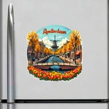 Mùa thu vàng ở Amsterdam: Nam châm tròn dán tủ lạnh, cây vàng, hoa tulip nở rộ, kênh đào và cối xay gió, xe đạp trên cầu - Mùa thu ấm áp và tự do kiểu Hà Lan. - D - Xem 6