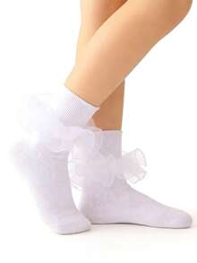 2双女童/幼儿蕾丝边袜子，公主风婴儿派对礼服白色袜子 - 白色 - 查看 5