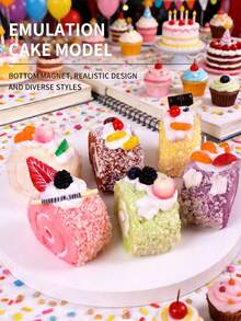 1 pieza Pastel de crema de fruta simulado de PU multicolor, modelo de pastel de crema simulado de estilo dulce, adecuado para decoración de tienda de postres, escaparate, accesorios de fotografía, artesanía de pastel simulado súper lindo hecho a mano para exhibición - A - Ver 12