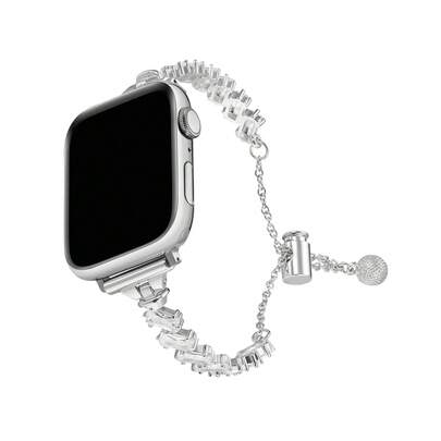 MAPUCE 1PC Fashionable Metal Square Diamond Bracelet AppleWatch Bands, Compatible With AppleWatch 38/40/41/42/44/45/46/49mm, Suitable For AppleWatch Series Ultra/SE/11/10/9/8/7/6/5/4/3/2/1, Adjustable Length, Metal-Inlaid Diamond Design, Exquisite And Sophisticated, An Ideal Choice For Women's AppleWatch Bands (Band Only)