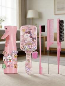 6-Piece Set/Hair Care Tool Set, Including Cartoon 3D Relief Sticker, Ultra-Fine Spray Continuous Spray Bottle (6.8 Ounces/200 Ml), Square Cartoon Bubble Ball Comb, And Edge Brush Brush. - Multicolor - View 15