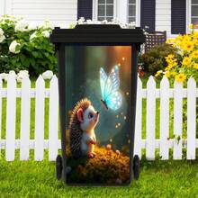 Pegatina impermeable para bote de basura exterior con patrón 3D de gato, oveja y erizo, póster extraíble, 4 tamaños - Multicolor - Ver 15