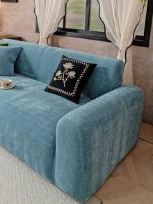 1 pieza Funda de sofá de chenilla gruesa de unicolor, elástica, suave y cálida para invierno, amigable con las mascotas, antideslizante y antisuciedad, apta para sofás de 1/2/3/4 plazas - Azul - Ver 7
