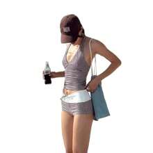 Traje de baño de moda 2026 - cuadros marrones - Ver 5