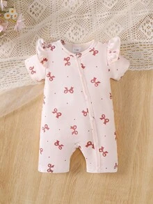 BrownBark 3pcs Baby Girls Summer Casual Cute Fresh Outfit Set, Romper, Bear & Bow Pattern, Newborn Baby Girl Bodysuit - Multicolor - View 3