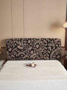1pc Leaf Pattern Plush Bed Headboard Cover, Soft & Breathable, Suitable For Various Occasions - Khaki - View 9