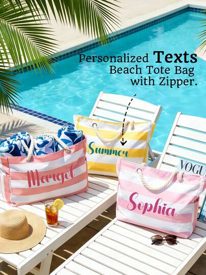 Bolsa de Praia Personalizada com Zíper, Bolsa Grande Personalizada para Piscina para Toalhas, Presente de Proposta para Dama de Honra, Lembrança de Despedida de Solteira para Viagem com Amigas. Bolsa Personalizada para Dama de Honra, Lembrança de Festa de Despedida de Solteira, Bolsa de Praia, Presente Personalizado, Nécessaire, Acessórios de Viagem Multifuncionais, Economizadores de Espaço, Letra Requintada, Estilosa, Organizada, Contratada, Casual, Básicos Unique Treasurefinds, Presente para Meninas, Presente Ideal de Férias para Ela, Namorada, Família, Amigos