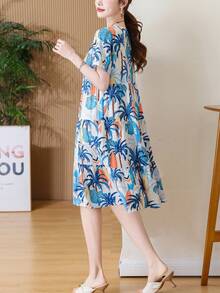 FANMUER 新款休闲宽松印花中长波西米亚风连衣裙，夏季款 - 藍白色 - 查看 2