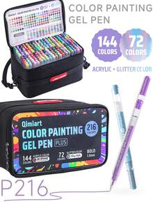 Bộ 216 bút gel acrylic màu - Bút nhũ kim loại 3D dùng để vẽ tranh, phác thảo, ghi nhật ký nghệ thuật | Mực hòa trộn mượt mà, dung tích lớn | Lý tưởng cho nghệ sĩ, người mới bắt đầu, học sinh, quà tặng tựu trường, quà tặng giáo viên - Đầu bút mảnh 1.0mm - Bộ - Xem 3