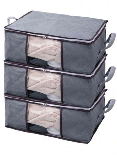3pcs Collapsible Home Storage Bags, Household Organizer For Clothes, Bedding, Sweaters, Pillows And Closet Storage