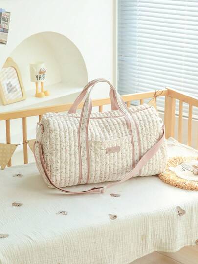 Bolso de pañales de gran capacidad, bolso de lona para mujeres, bolso de bebé acolchado con cambiador, bolso de gimnasio con estampado floral, bolso de pañales para uso al aire libre, artículos esenciales para bebé