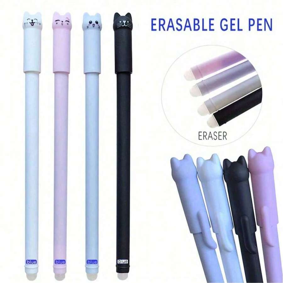 1支装可爱猫咪可擦凝胶笔，0.5mm，魔幻蓝墨水，带橡皮擦，创意学生文具及学习用品，适用于校园、学习、办公、写作和考试 - 套裝 - 查看 1