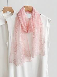 1pc Women's Solid Color Lace Floral Embroidery Scarf, Spring/Summer/Autumn Sunscreen Decorative Headscarf - Multicolor - View 11