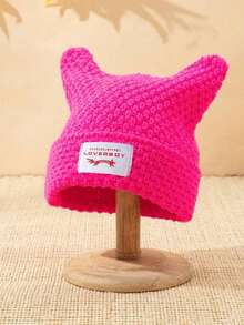.1pc Men's Unique Cat Ears Sewn Label Y2K Knit Beanie, Suitable For Autumn/Winter Warm Daily Wear Halloween Fall Outfit.. U4LY - E - View 12