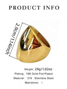 1枚简约优雅法式时尚316不锈钢18K镀金真空涂层戒指，经久耐用，防水防过敏，适合日常、旅行和度假佩戴。 - 光面長女士戒指 - 查看 2