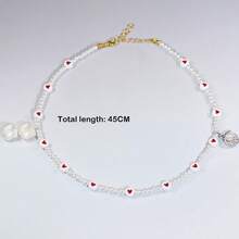 1条波西米亚风心形仿珍珠脚链，女士时尚贝壳串珠脚链，沙滩度假脚链 - 彩色 - 查看 2