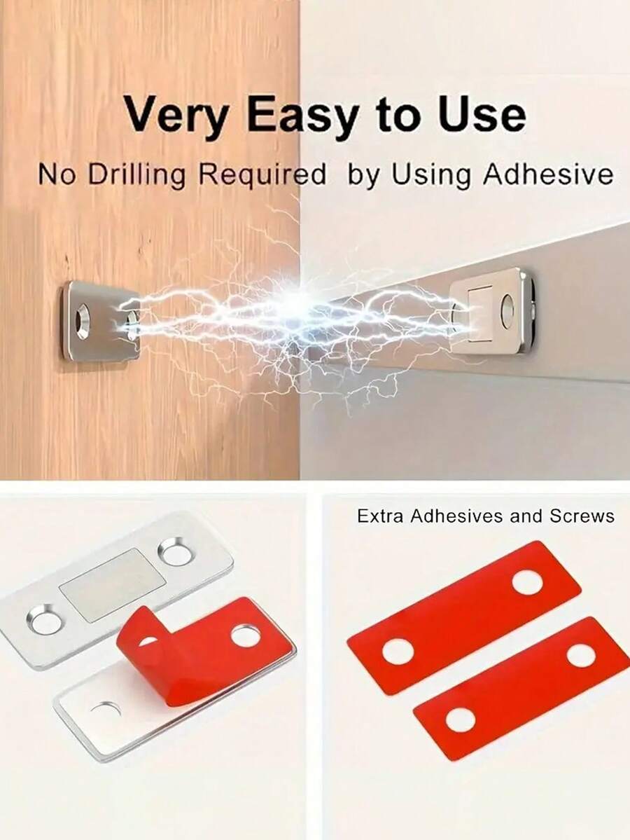 超薄自粘磁性柜锁 - 免钻孔磁性门闩，防盗锁，适用于衣柜、壁橱、冰箱、橱柜 - 强力磁条（安装简便）密封胶磁性柜门抽屉锁，适用于厨房橱柜和衣柜的闭合 - 彩色 - 查看 1