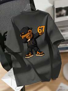 Tween Boy Casual Graphic Print Crew Neck Short Sleeve T-Shirt, Summer Top - Dark Grey - View 5