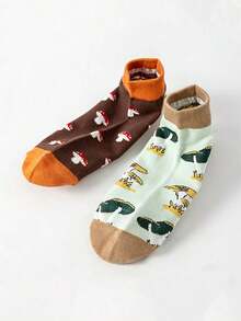 5 Pairs Women's Spring/Autumn Short Socks, Unique Mushroom Cartoon Crew Socks, Low-Cut Transparent Boat Socks - Multicolor - View 4