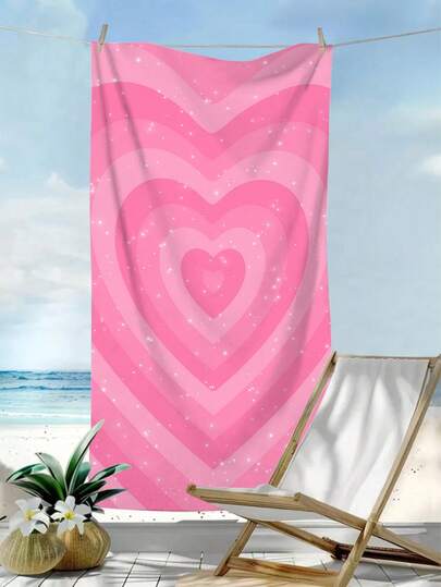 1pc Heart-Shaped Love Beach Towels, Fashionable Love Ultra-Fine Fiber Large Beach Towels, Quick Drying Water Absorbing Sand Proof Beach Towels - Very Suitable For Beaches, Travel, Swimming, Swimming Pools, Yoga, Hiking, Camping - Lightweight, Quick Drying, Multifunctional Beach Towels