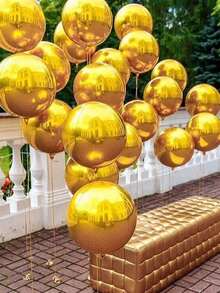 5 piezas de globos metálicos de 10 pulgadas, 18 pulgadas, 22 pulgadas, globos redondos 4D dorados adecuados para fiesta de cumpleaños, aniversario, baby shower, evento, decoración de fiesta de graduación - Dorado - Ver 4