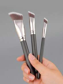 1/3pcs Angled Liquid Powder Contour Makeup Brushes Cream Blush Liquid Foundation Blending Brush Angled Professional Beauty Tools - Black - View 7