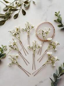 满天星发夹，婴儿满天星发卡，白色花朵发夹，简约新娘发饰，婚礼发饰，新娘头饰 - 白色滿天星 - 查看 9