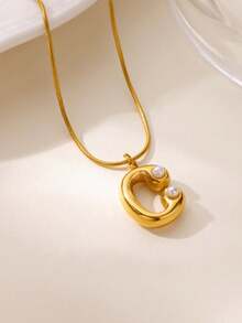 MECYLIFE 1件装时尚不锈钢26字母吊坠项链，镶嵌珍珠，女士项链 - 珍珠字母 - 查看 21