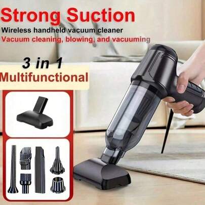 2000mAh/7.4V 手持式吸尘器，干湿两用二合一吸尘器，适用于汽车、家居、办公室和宠物清洁，配备多种吸嘴/迷你拖把，ABS材质