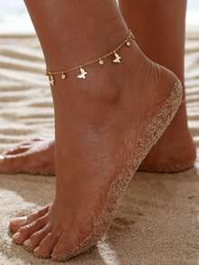 1条18K镀金蝴蝶水晶吊坠不锈钢脚链，优雅时尚，适合女性日常佩戴和海滩度假。 - 金黃色 - 查看 2